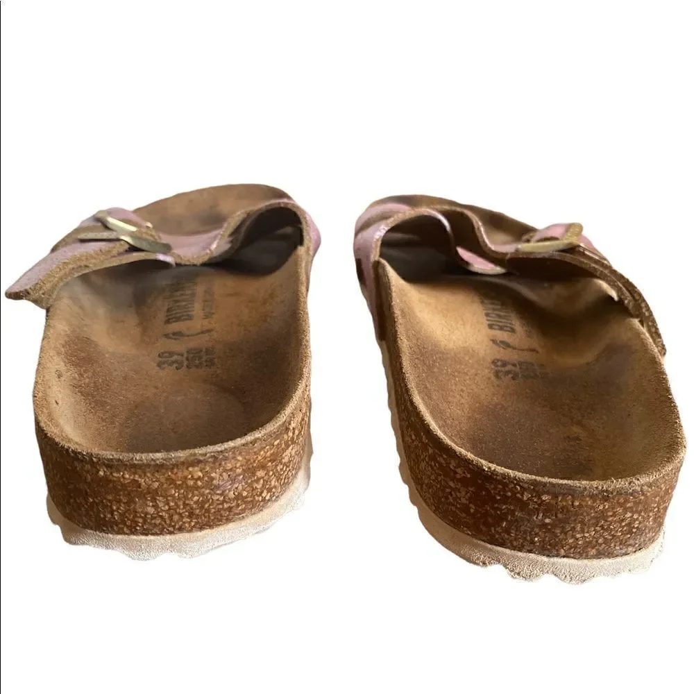 Birkenstock Yao Pink Metallic Suede Slide Sandals Size 8-8.5/39